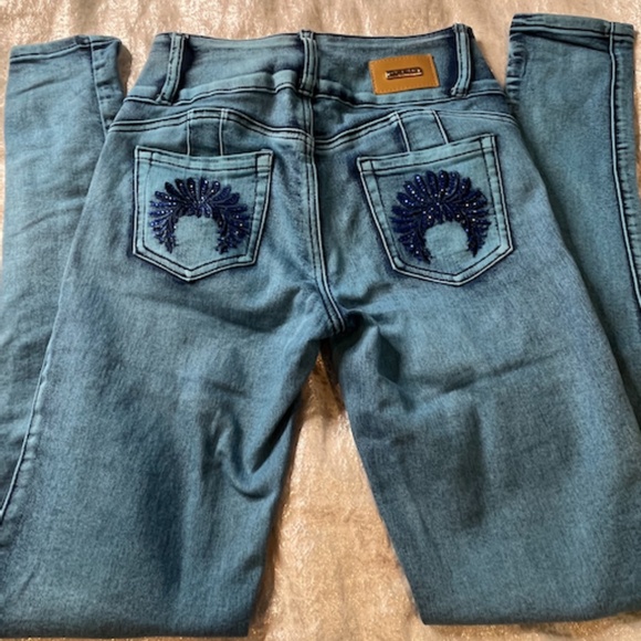 Moda Xpress Teal Butt Lifting Jeans High Waist Size 5 - Picture 3 of 7